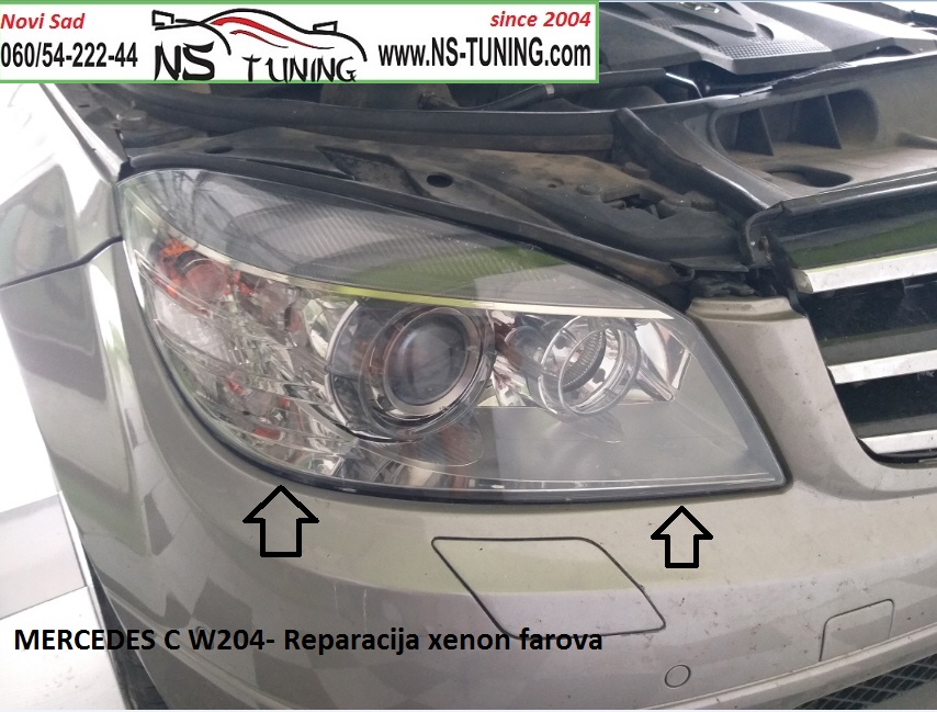 mercedes c w204 2010 reparacija farova servis staklo fara xenon trafo d1s novi sad tuning ns